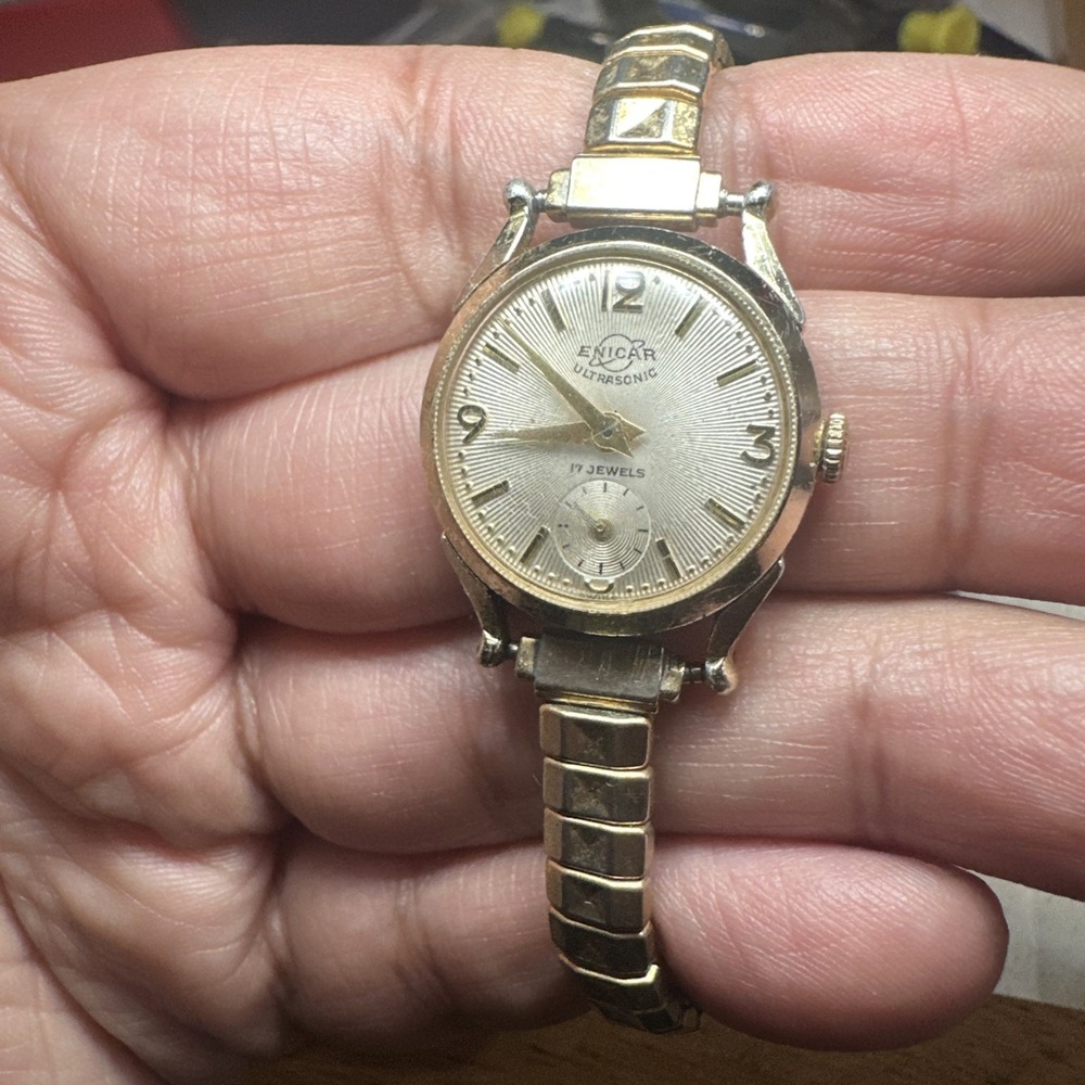 Works ENICAR Ultrasonic DURALUMINUM Swiss 17 Jewels Mechanical Ladies Watch 23mm